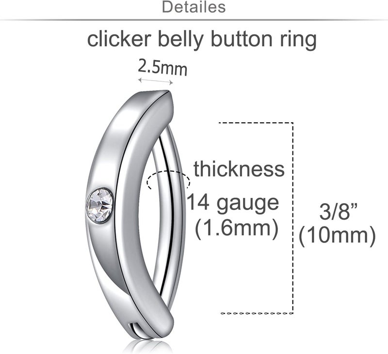 QWALIT Belly Rings - Short Bar Belly Button Rings in Surgical Steel with Opal Stones - 6mm & 10mm - Image 3